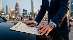 Reviewing formal UAE car insurance document for expat claims