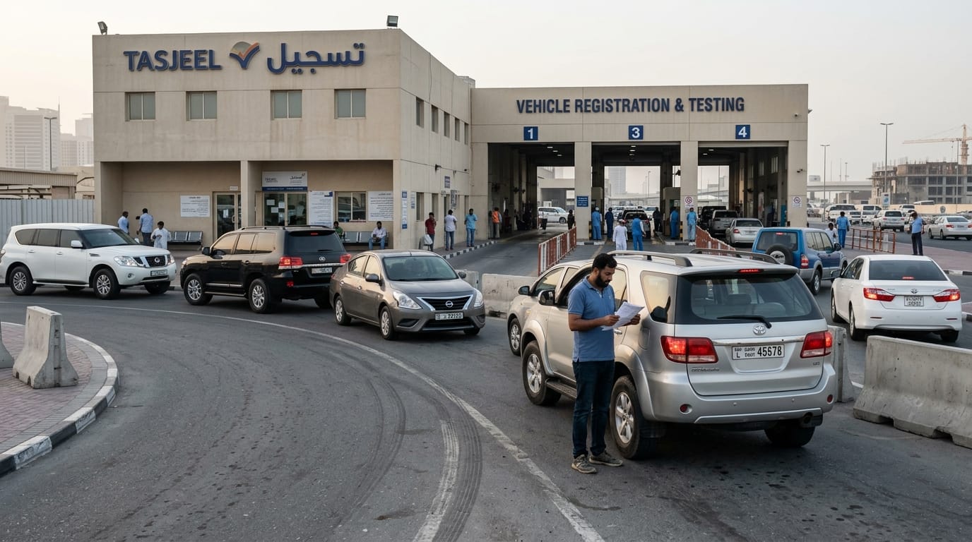 Vehicle ownership transfer process at Tasjeel service centre Dubai UAE for bank loan clearance