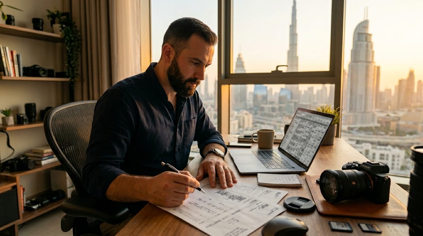 freelancer reviewing bank statements for UAE car loan application