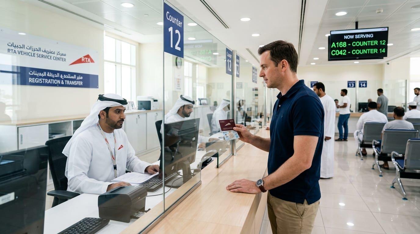 Vehicle registration transfer counter at RTA service center Dubai