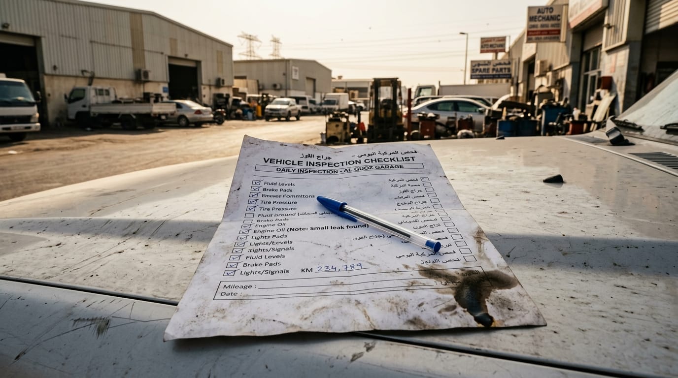 Used car purchase cost checklist for UAE expats printed and ready for showroom visit