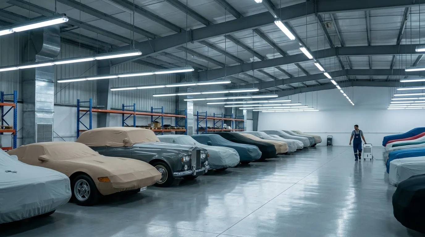 Climate controlled classic car storage facility in Dubai with Porsche and Japanese collector cars