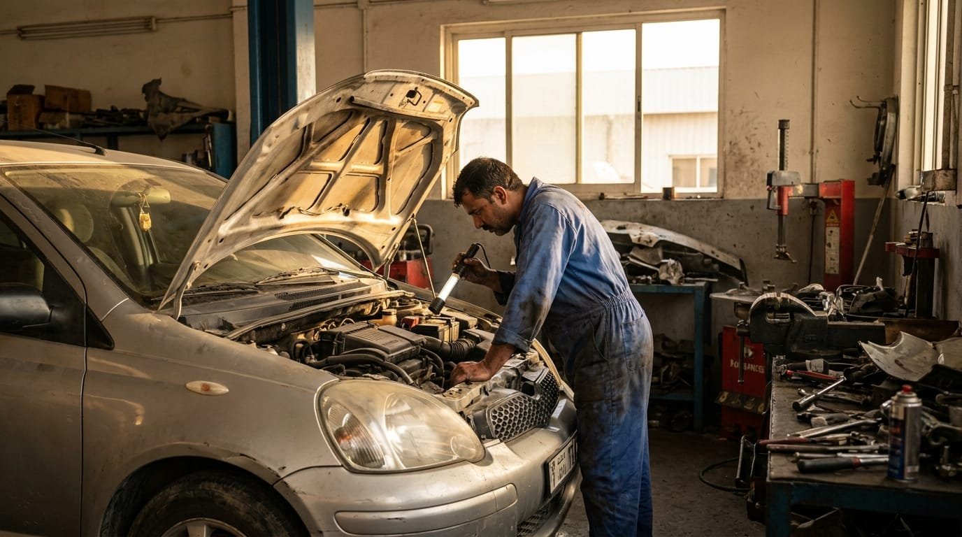 mechanic-inspecting-toyota-yaris-engine-bay-al-quoz