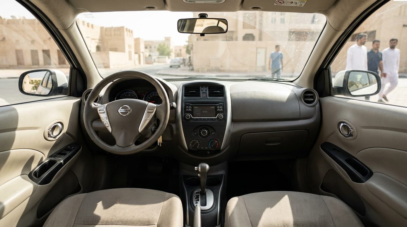 Nissan Sunny 2020 interior dashboard UAE driver's view
