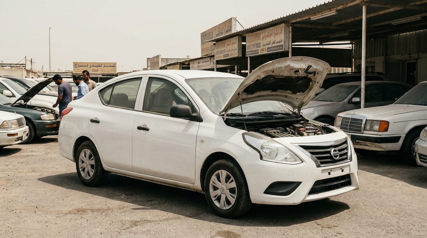 Nissan Sunny 2020 GCC spec at Sharjah used car lot, factory white sedan