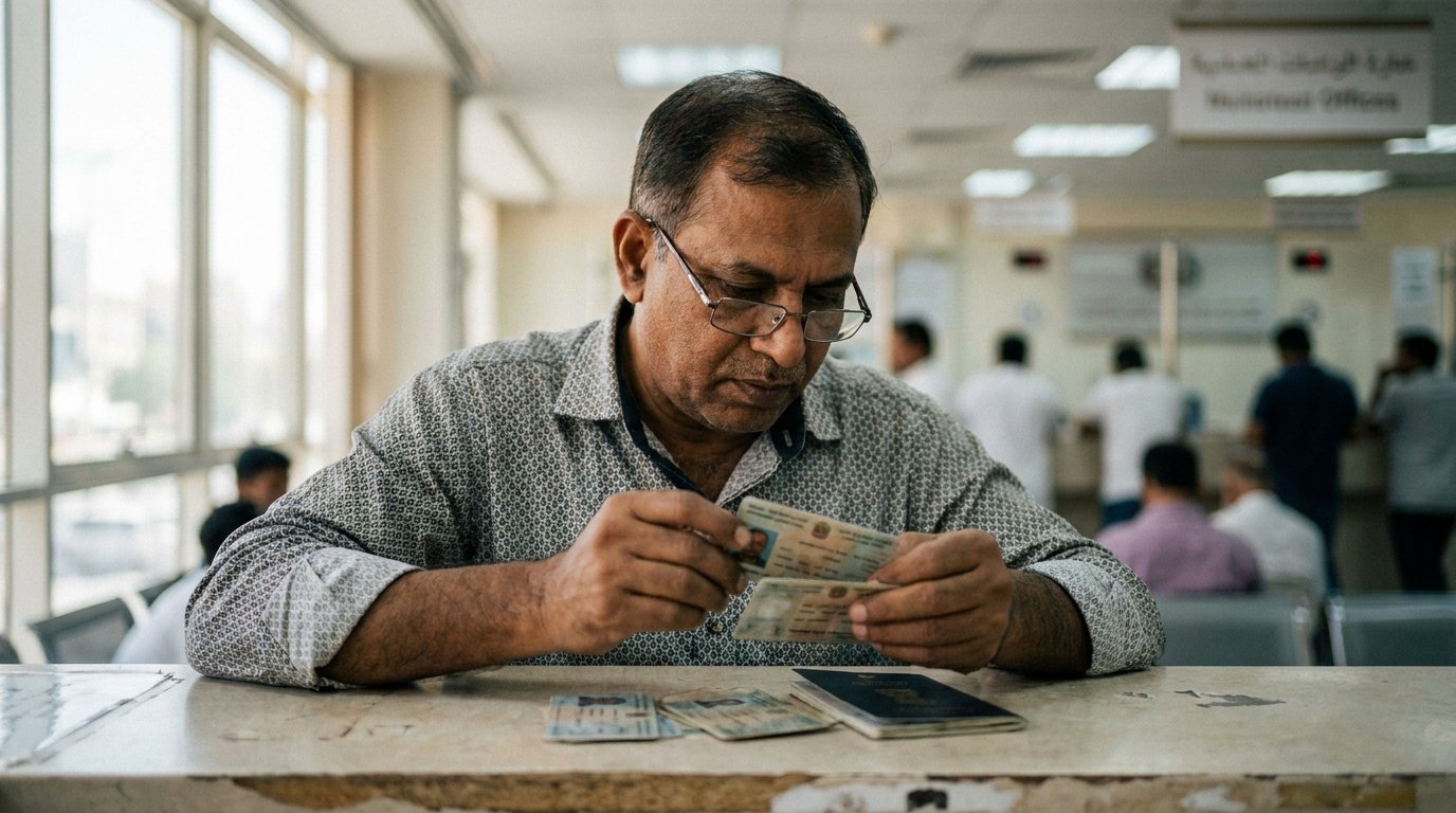 Expat male reviewing driving licence eligibility documents at RTA Customer