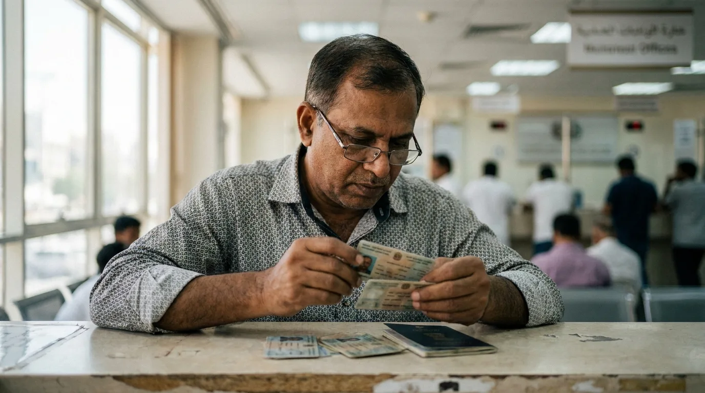 Expat male reviewing driving licence eligibility documents at RTA Customer