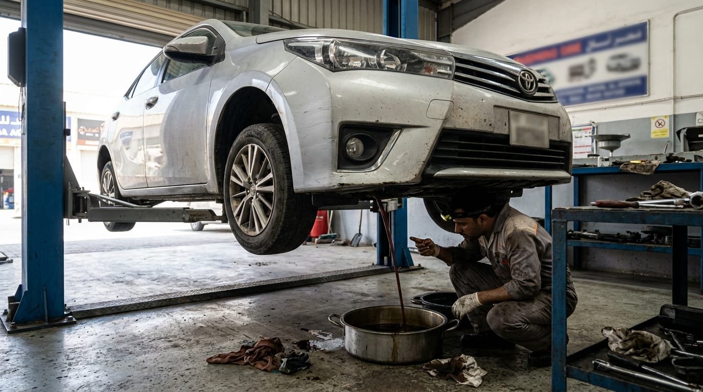 Toyota Corolla CVT transmission fluid check at independent workshop UAE