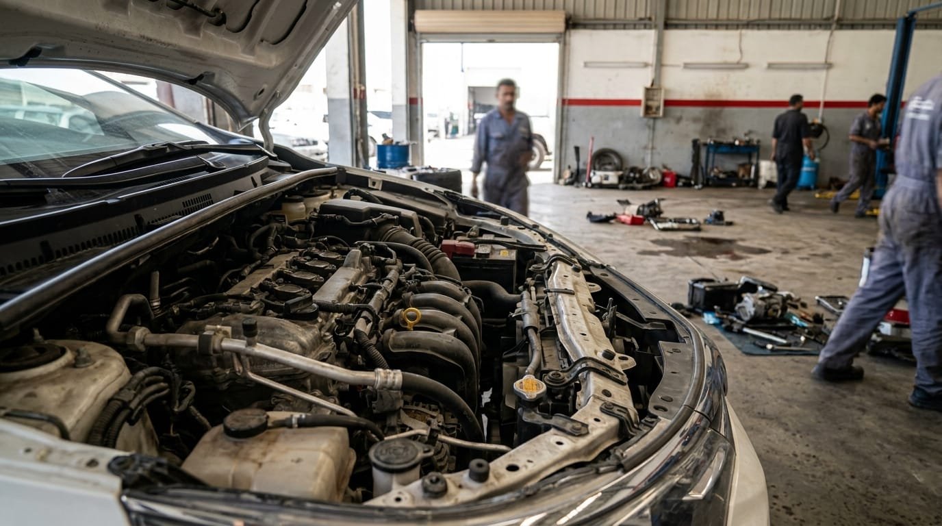 Toyota Corolla 2018 engine bay inspection Al Quoz Dubai workshop
