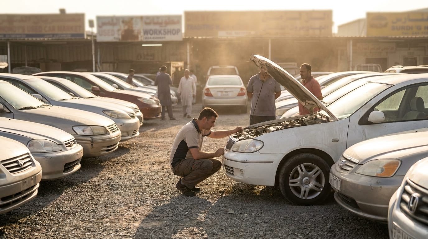 Expat browsing used cars at Abu Shagara market Sharjah after Ramadan