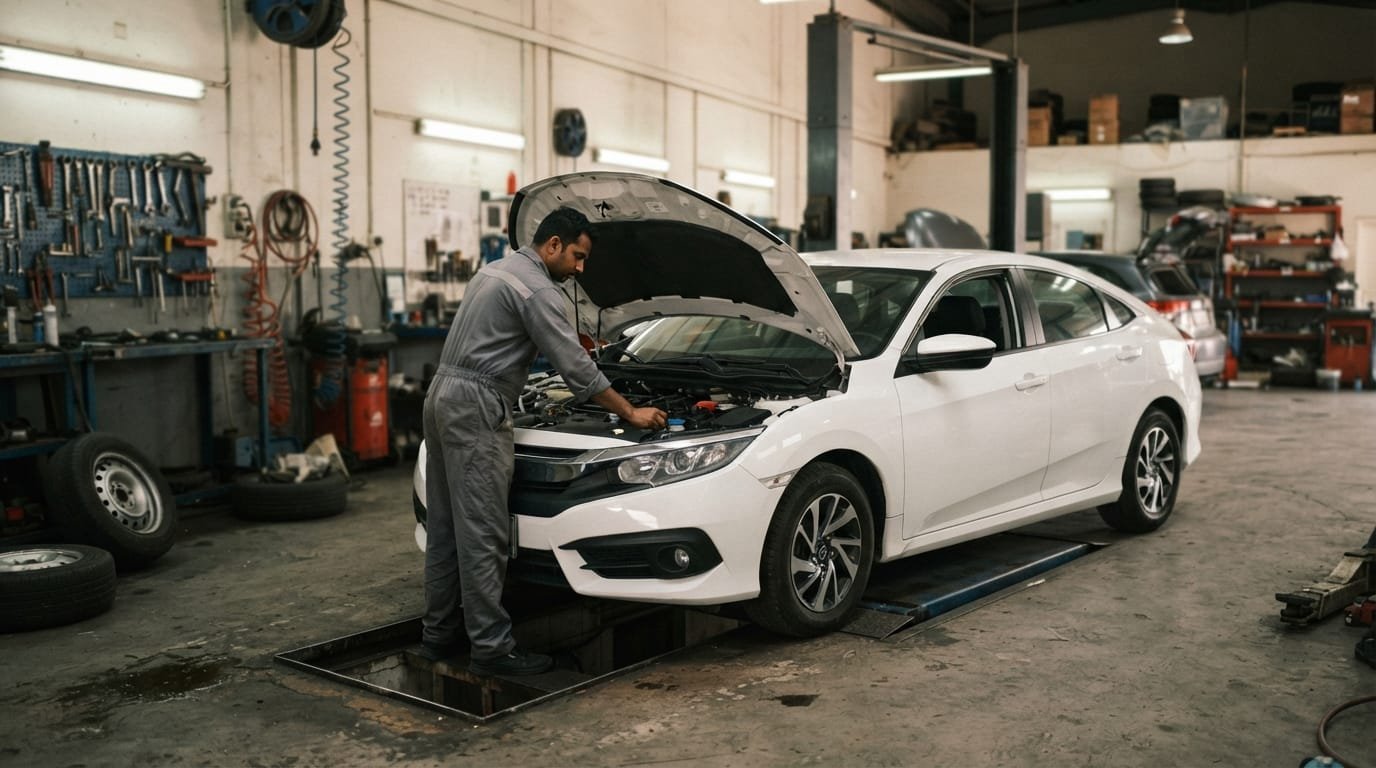 Mechanic inspecting Honda Civic cooling system Al Quoz Dubai