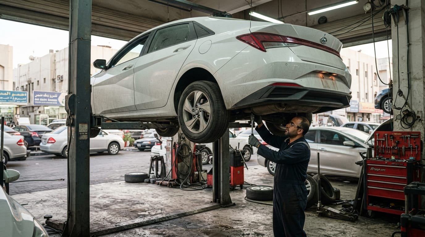Hyundai Elantra service comparison dealer vs independent garage Dubai.