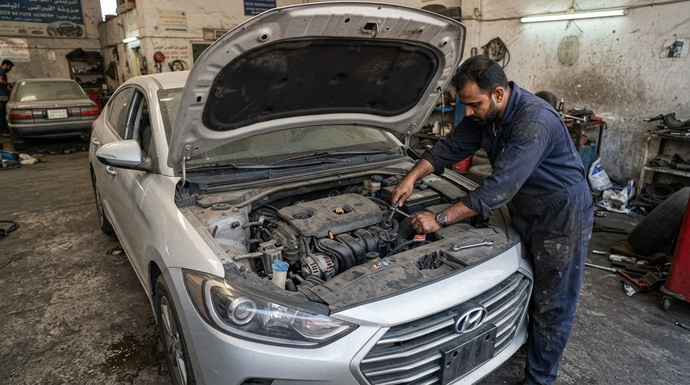 Hyundai Elantra engine bay inspection UAE workshop