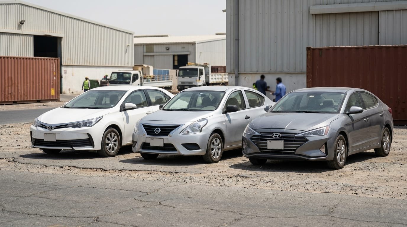 Hyundai Elantra 2019 and Honda City 2018 parked side by side in Sharjah Industrial Area UAE