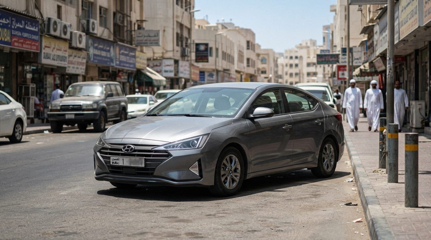 Hyundai Elantra parked in Dubai summer heat UAE