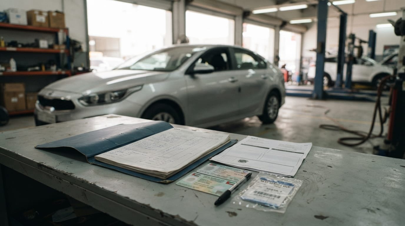 Service record documents reviewed before a Kia Cerato UAE resale valuation
