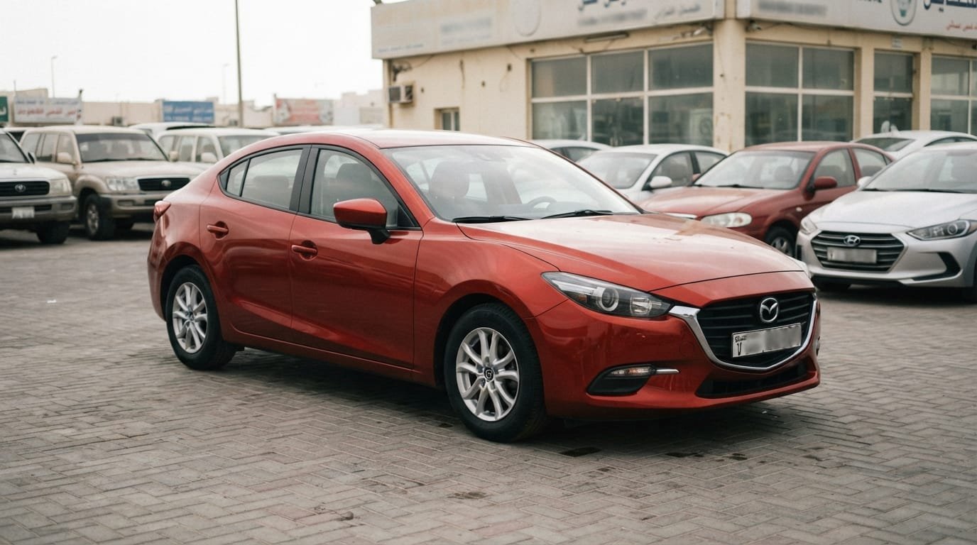 Mazda 3 resale value UAE used sedan parked at a Dubai showroom