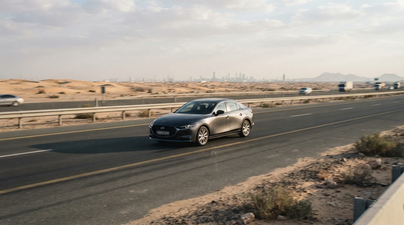 Mazda 3 test drive check on Dubai road