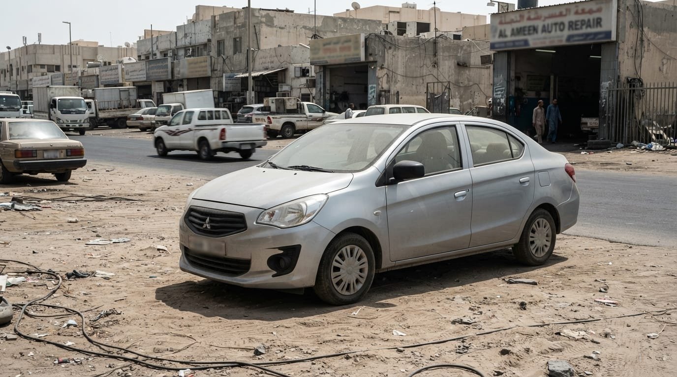 Mitsubishi Attrage 2019 GCC spec parked Sharjah Industrial Area UAE low maintenance sedan