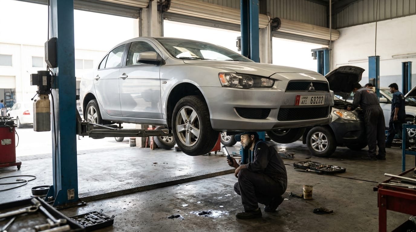 Mitsubishi Lancer suspension check UAE garage