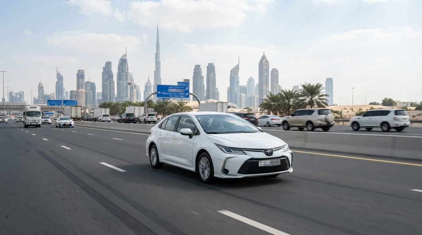 most reliable used cars uae toyota corolla white sedan dubai highway