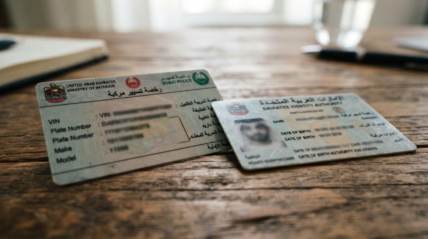 Mulkiya and Emirates ID for used car ownership transfer UAE