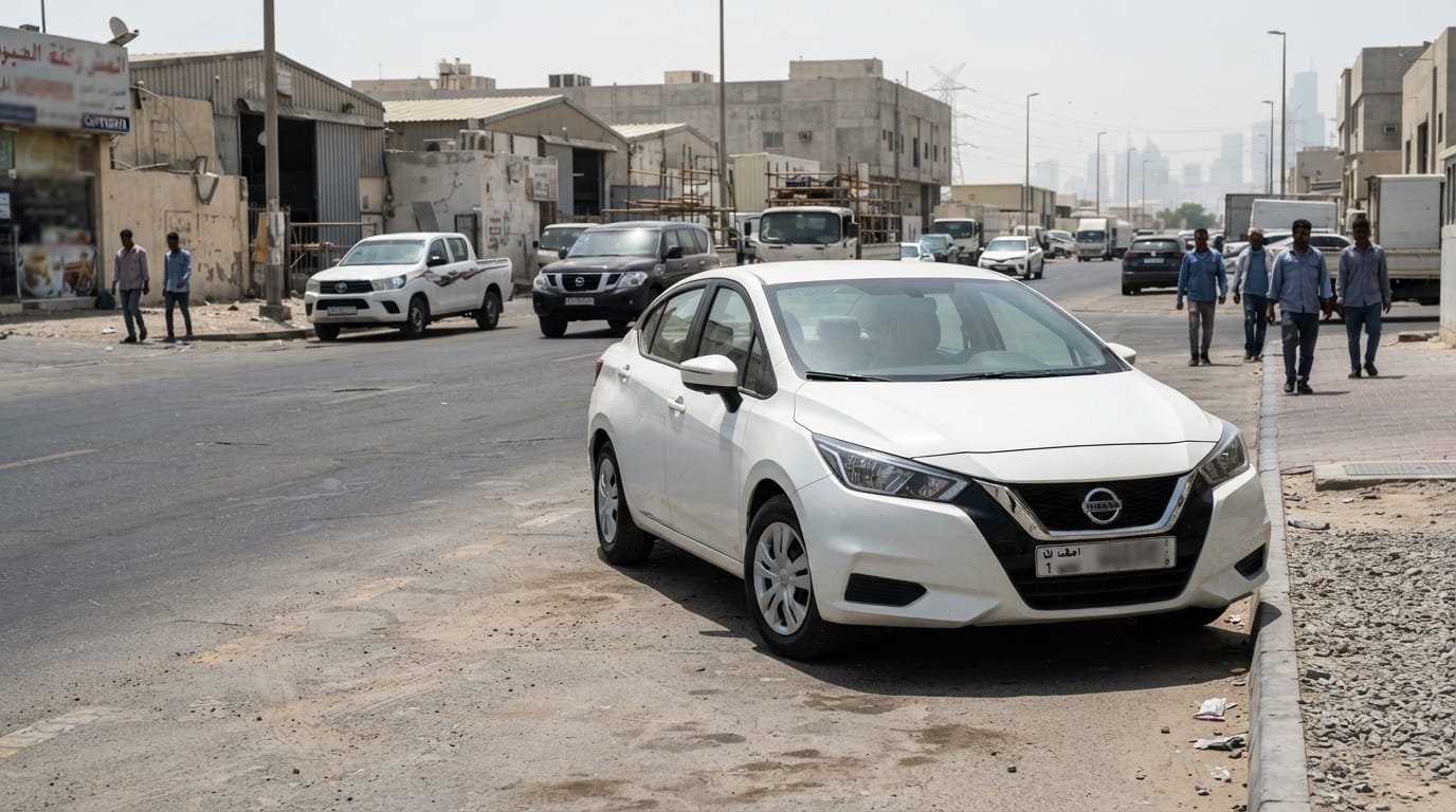 nissan sunny insurance cost uae first-time driver white sedan Al Quoz Dubai