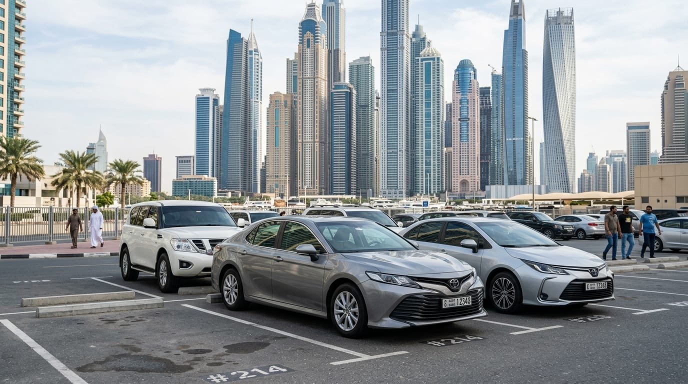 Toyota Camry 2021 grey sedan Dubai Marina parking family car UAE
