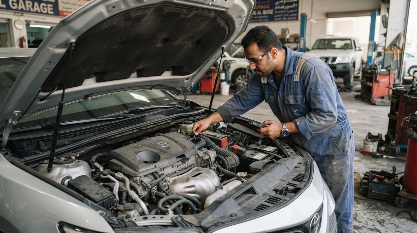 Toyota Camry 2020 engine bay inspection Al Quoz Dubai mechanic