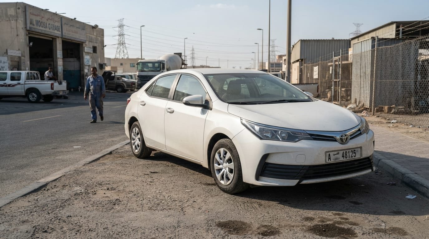 2019 Toyota Corolla GCC sedan parked in Dubai industrial area
