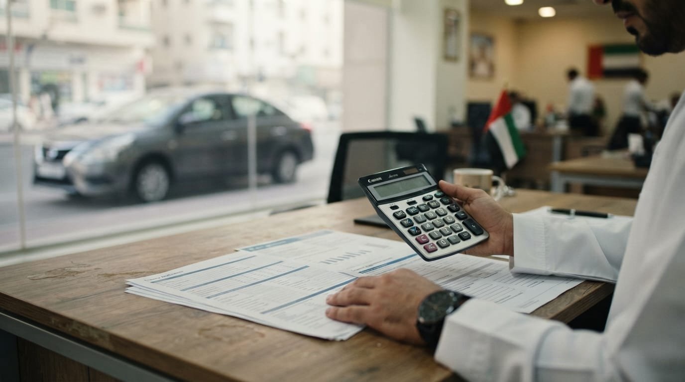 used car finance documents and calculator for a Dubai auto loan application
