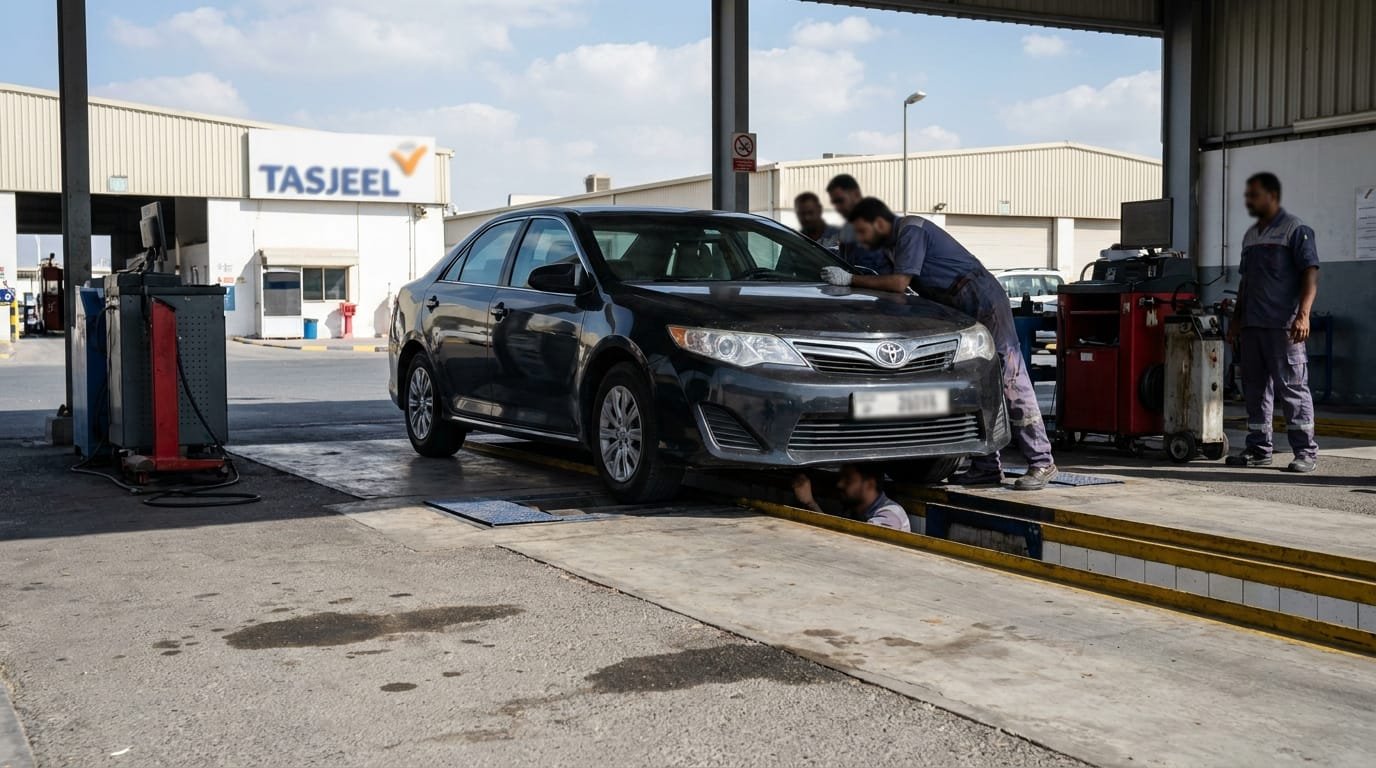 UAE car registration renewal Tasjeel inspection Dubai 2026