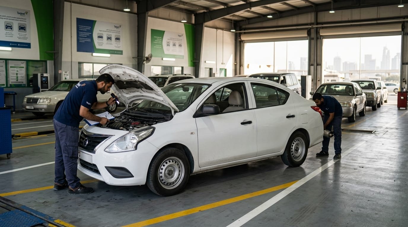 UAE car Mulkiya registration renewal Tasjeel Dubai inspection