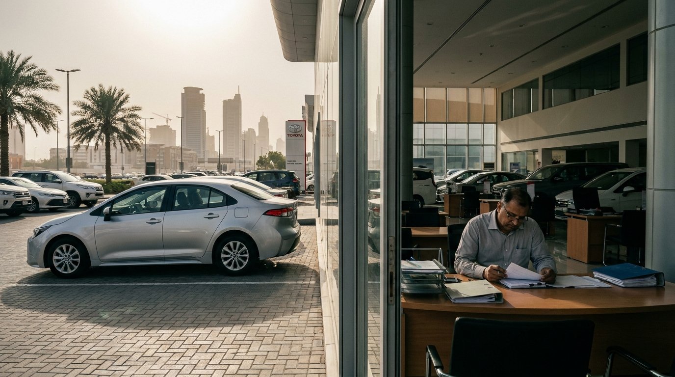 used car financing guide uae expat signing documents dealership dubai