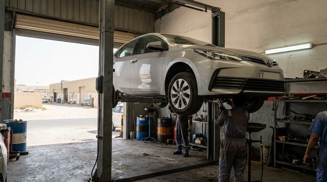 used car inspection guide uae mechanic checking vehicle underbody