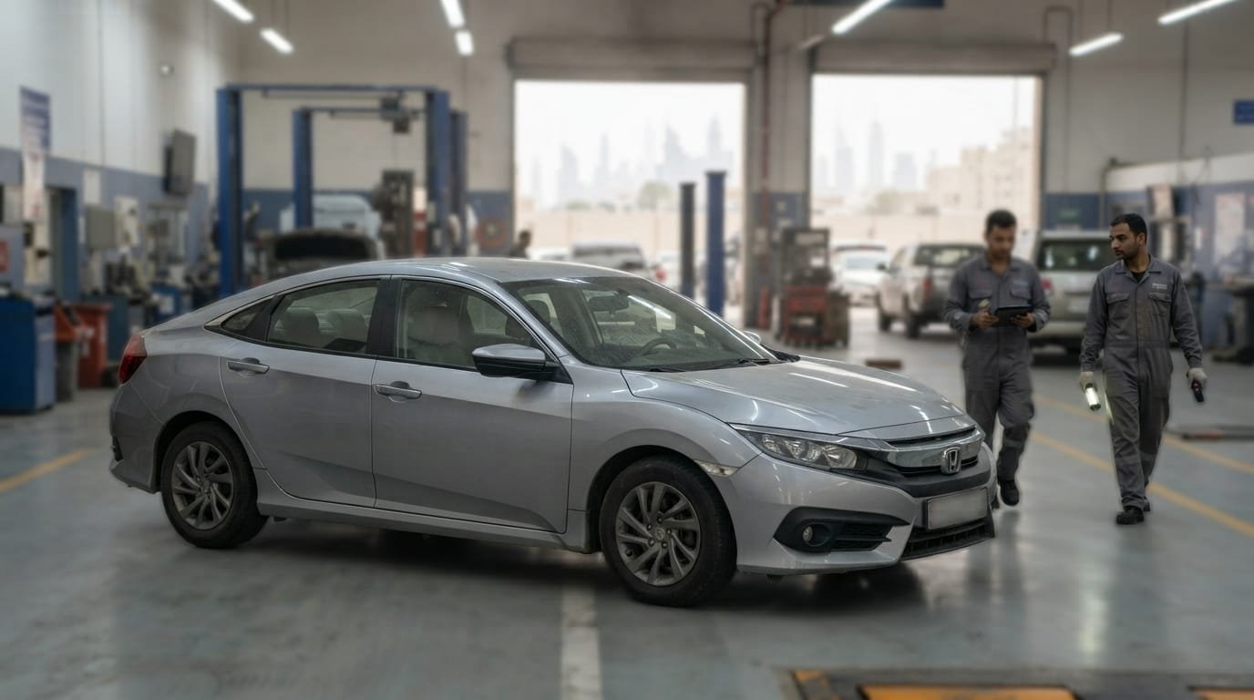 is used honda civic reliable uae engine bay inspection