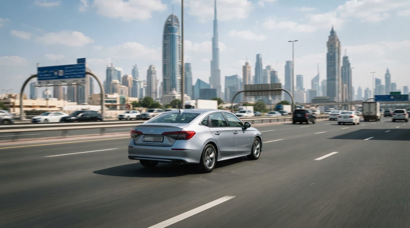 Honda Civic sedan on a UAE road representing seasonal used car market timing