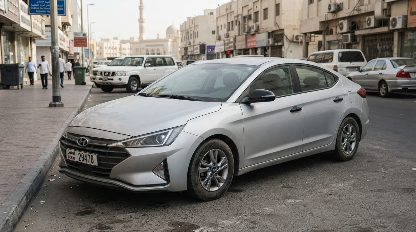 used hyundai elantra resale value uae silver sedan parked dubai