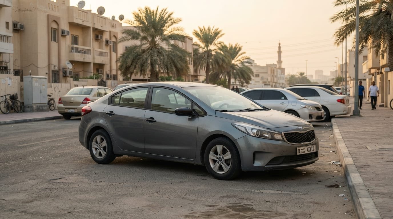 used Kia Cerato sedan parked in Dubai residential area