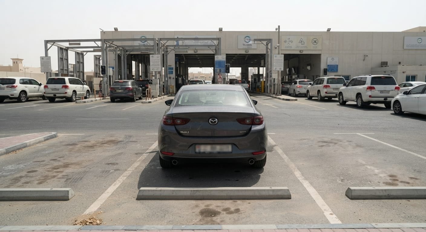 used Mazda 3 GCC spec parked at a UAE registration centre