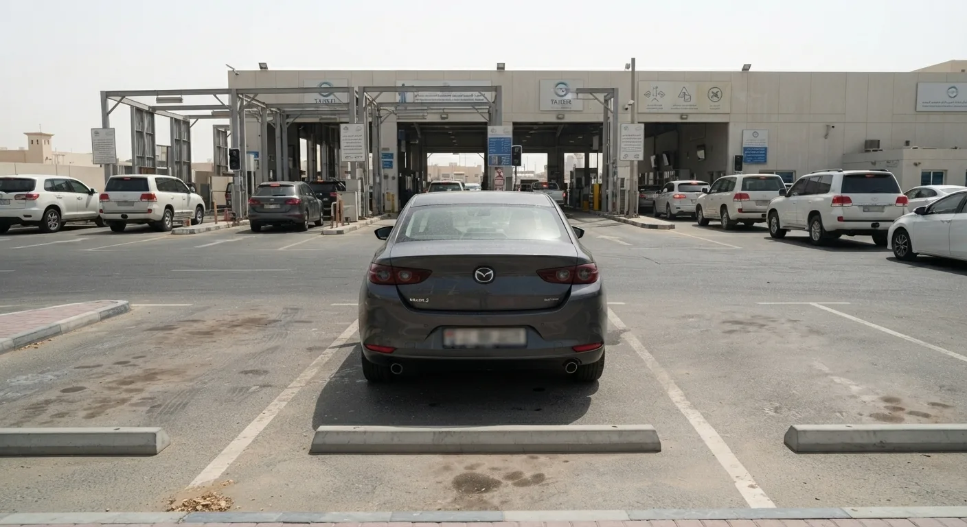 used Mazda 3 GCC spec parked at a UAE registration centre