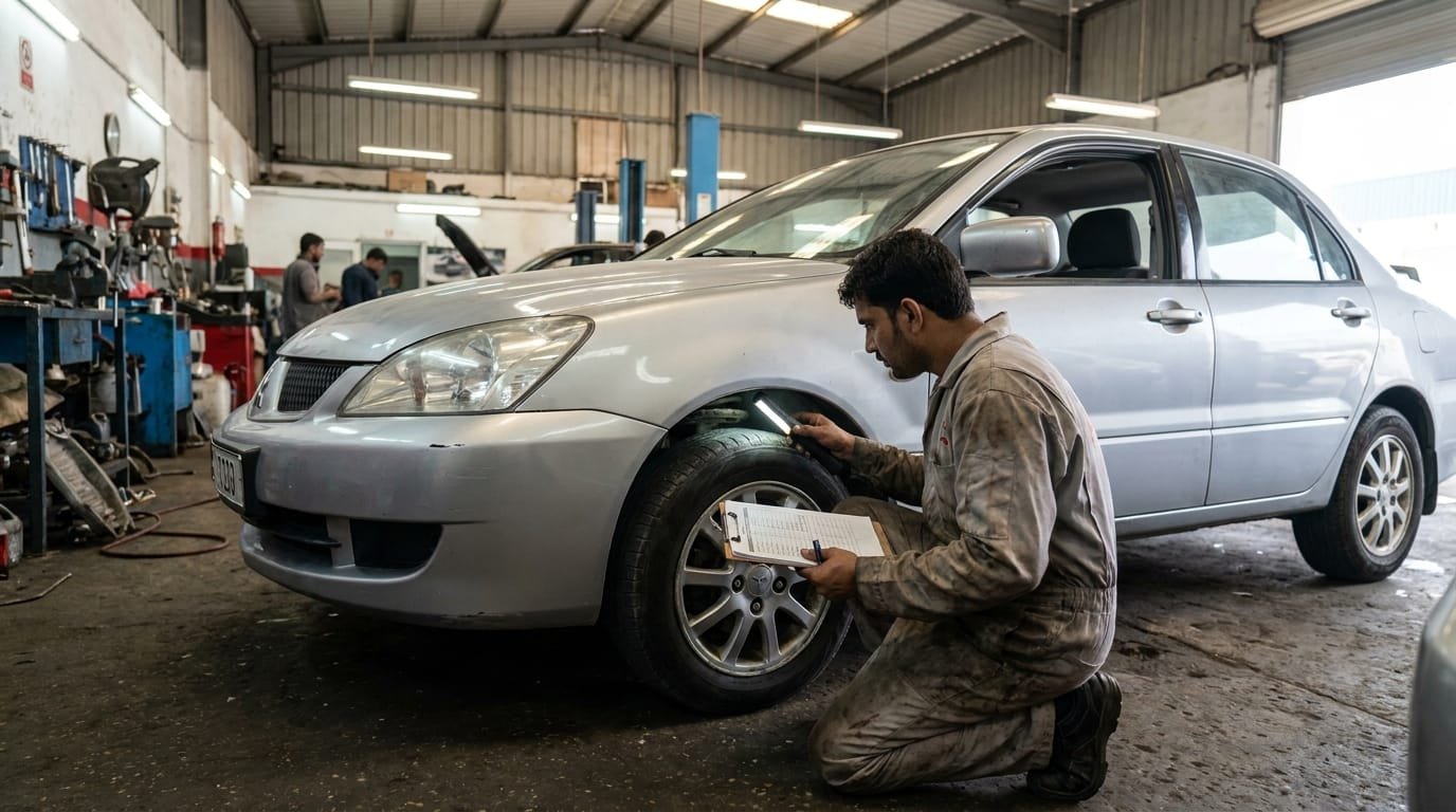 Used Mitsubishi Lancer buying mistakes checklist during a UAE pre-purchase inspection