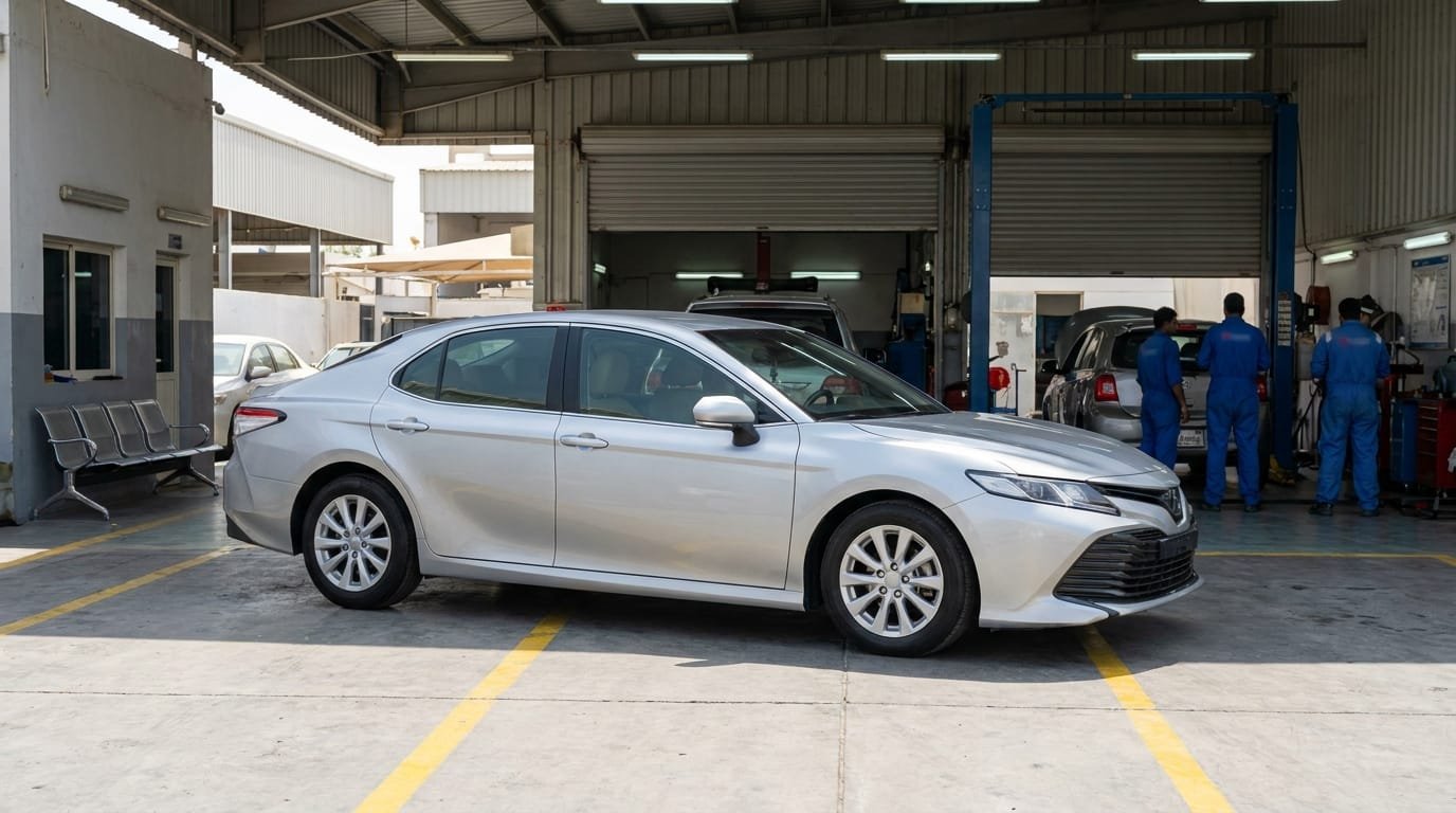 Toyota Camry undergoing pre-purchase inspection at a Dubai vehicle inspection centre