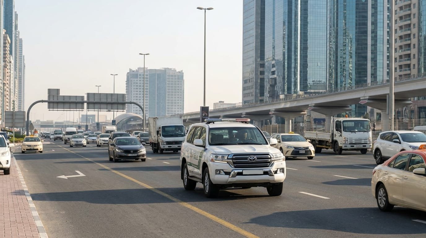 Dubai Police patrol vehicle on Sheikh Zayed Road