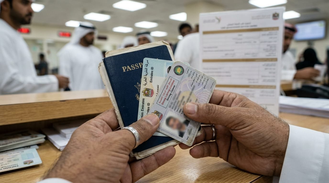expat holding foreign driving licence documents in Dubai