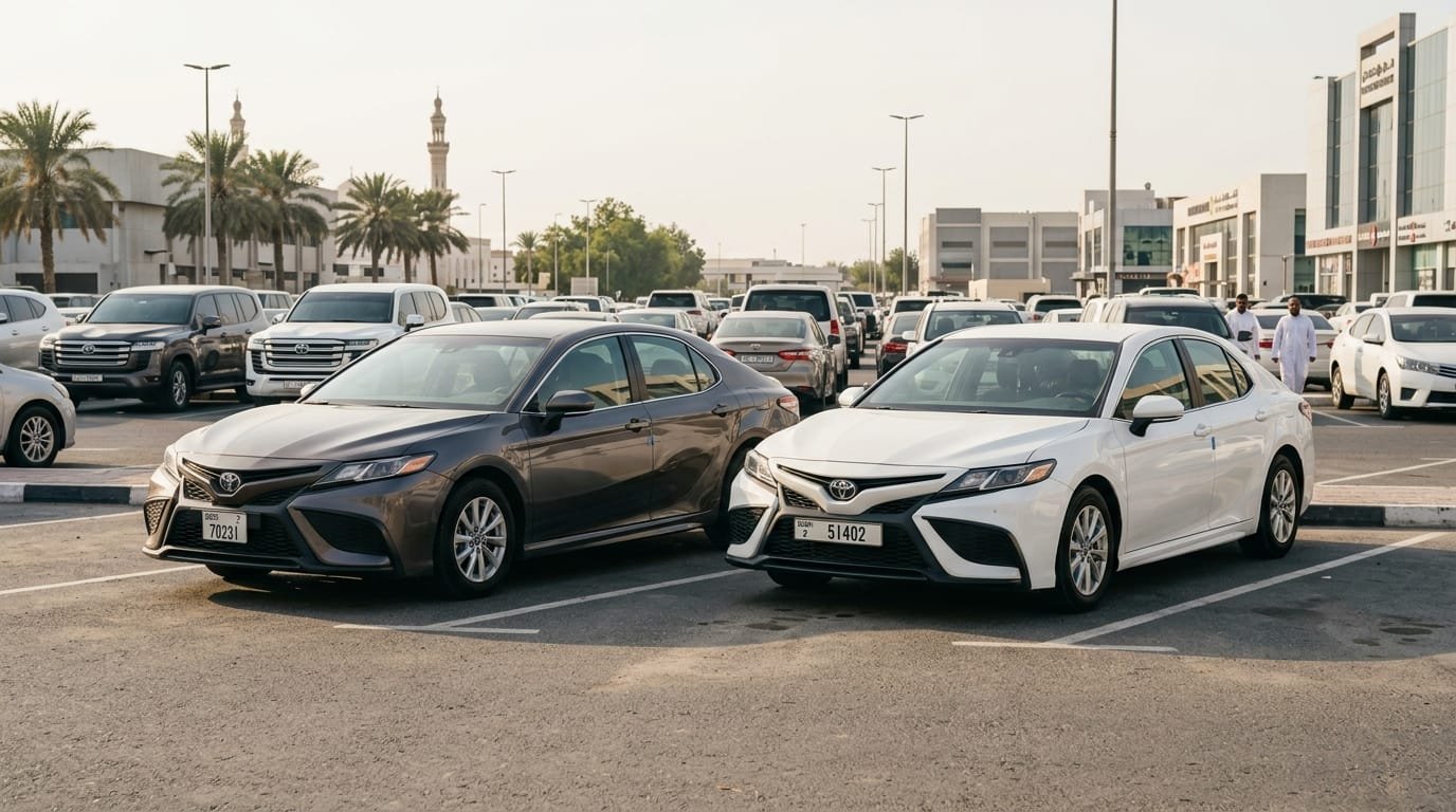 GCC-spec vs imported Toyota Camry parked side by side in UAE