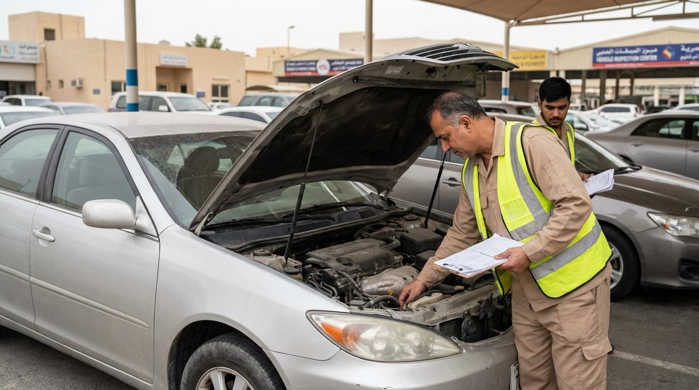 Mechanic checking Toyota Camry VIN and service records in UAE