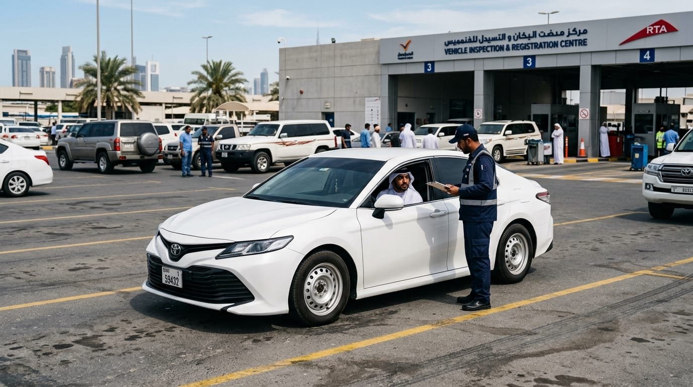 toyota camry parked at uae registration and inspection centre