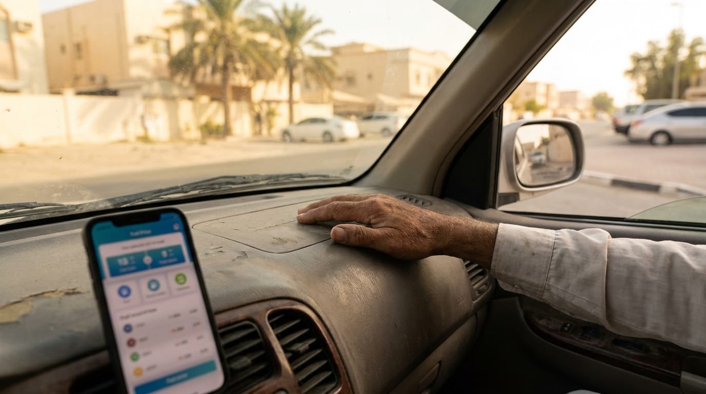 UAE driver checking monthly fuel price announcement